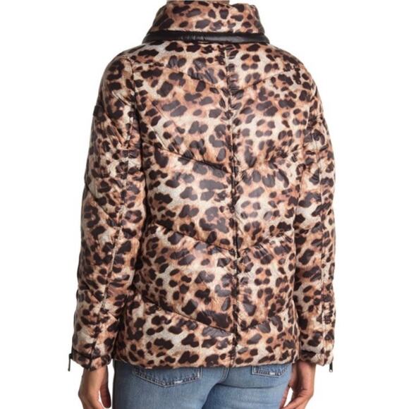 Sam Edelman Leopard Cheetah Print Puffer Funnel Neck Jacket Size M - Picture 3 of 15